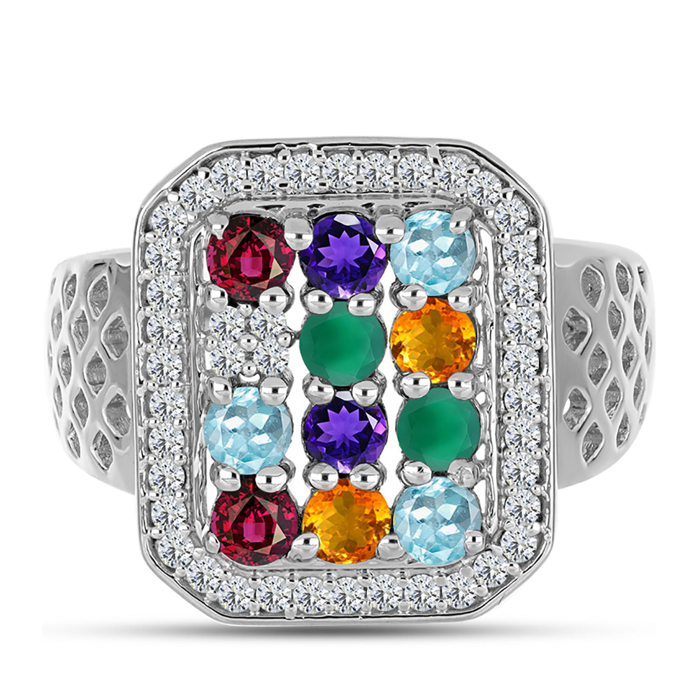 Silberring mit marokkanischem Amethyst und grünem Achat 1 