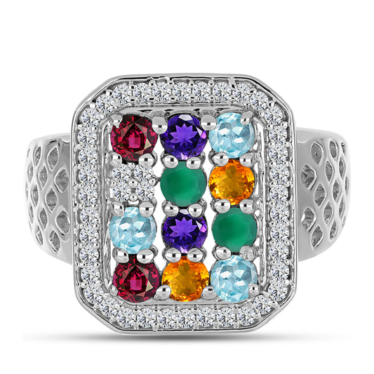 Silberring mit marokkanischem Amethyst und grünem Achat