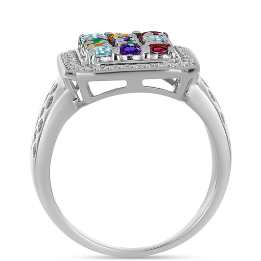 Silberring mit marokkanischem Amethyst und grünem Achat