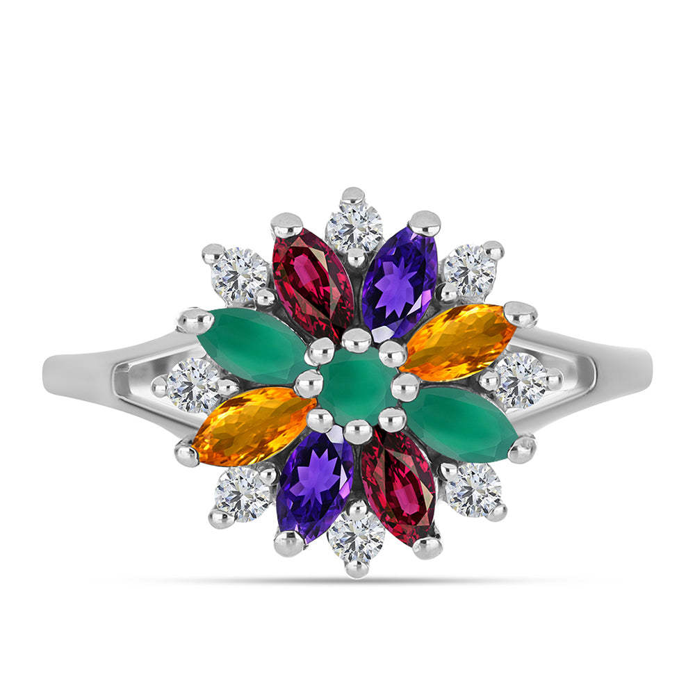 Silberring mit marokkanischem Amethyst und grünem Achat