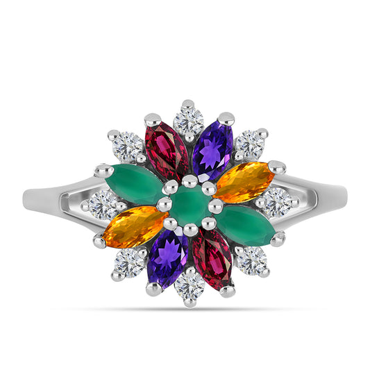 Silberring mit marokkanischem Amethyst und grünem Achat