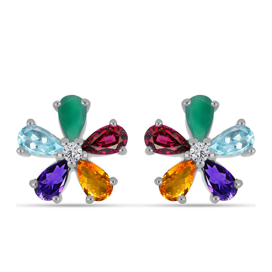 Silberohrringe mit marokkanischem Amethyst und grünem Achat