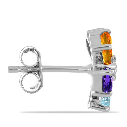 Silberohrringe mit marokkanischem Amethyst und grünem Achat