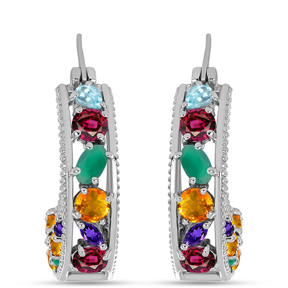 Silberohrringe mit marokkanischem Amethyst und grünem Achat