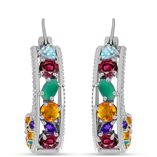 Silberohrringe mit marokkanischem Amethyst und grünem Achat