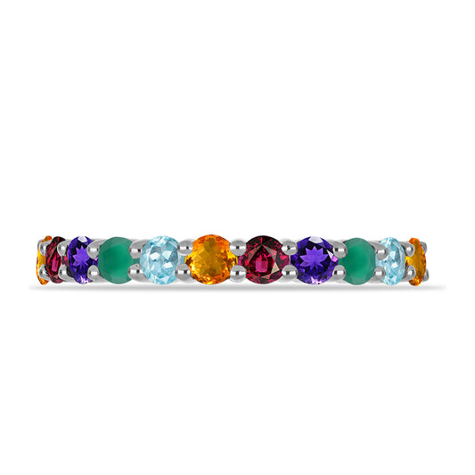 Silberring mit marokkanischem Amethyst und grünem Achat