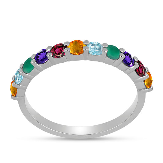 Silberring mit marokkanischem Amethyst und grünem Achat