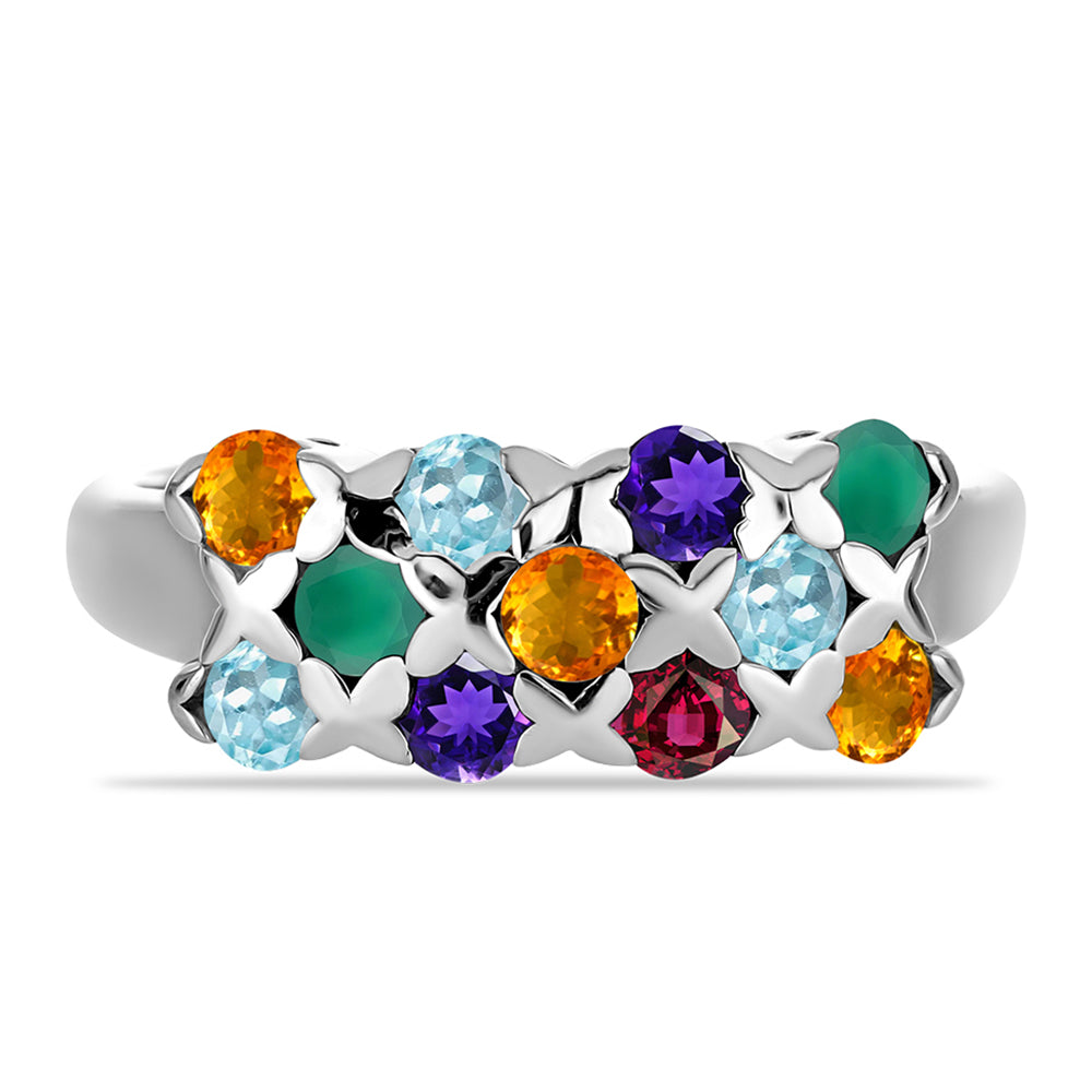 Silberring mit marokkanischem Amethyst und grünem Achat