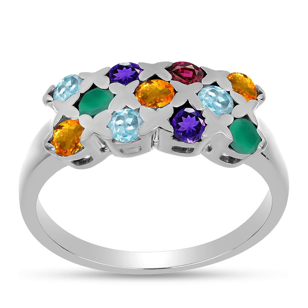 Silberring mit marokkanischem Amethyst und grünem Achat