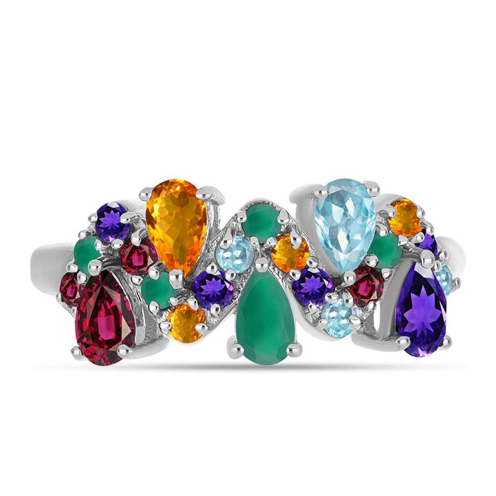 Silberring mit marokkanischem Amethyst und grünem Achat