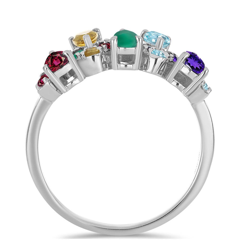 Silberring mit marokkanischem Amethyst und grünem Achat