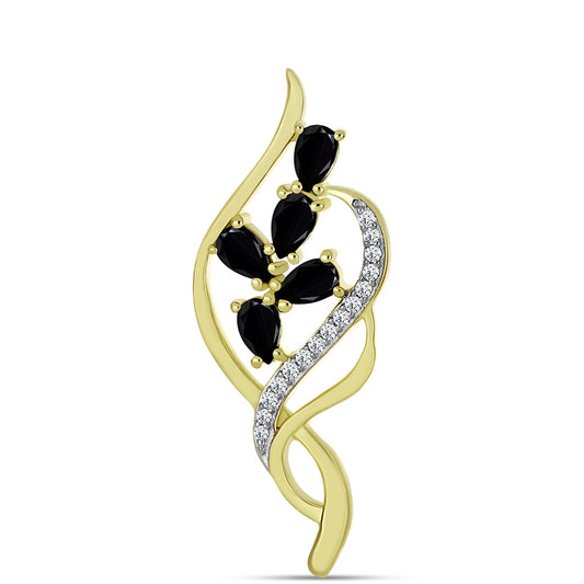 Goldplattierte Silberbrosche mit schwarzem Spinell und weißem Topas