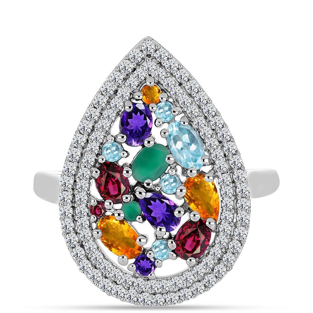 Silberring mit marokkanischem Amethyst und grünem Achat