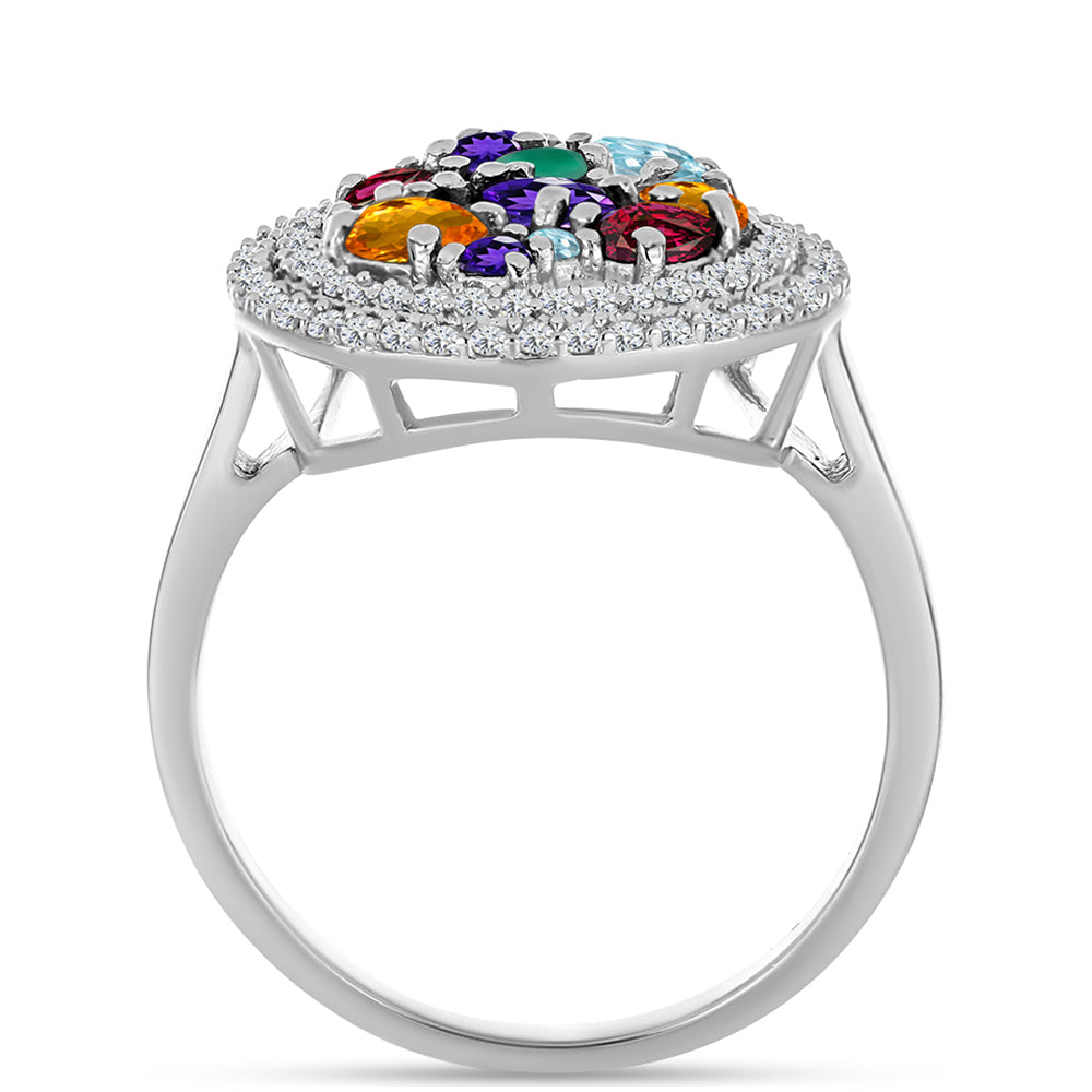 Silberring mit marokkanischem Amethyst und grünem Achat