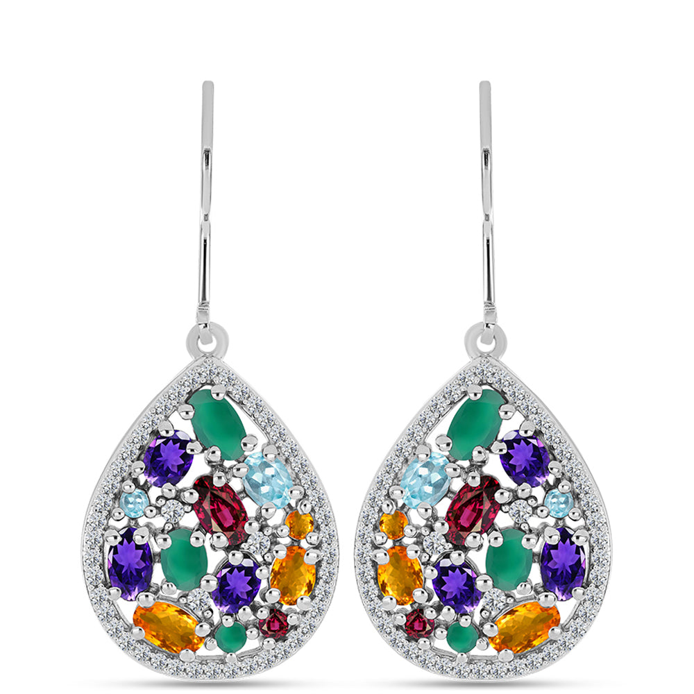 Silberohrringe mit marokkanischem Amethyst und grünem Achat