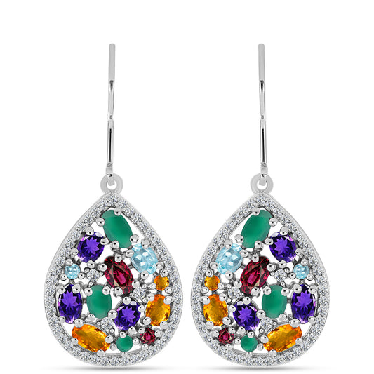 Silberohrringe mit marokkanischem Amethyst und grünem Achat