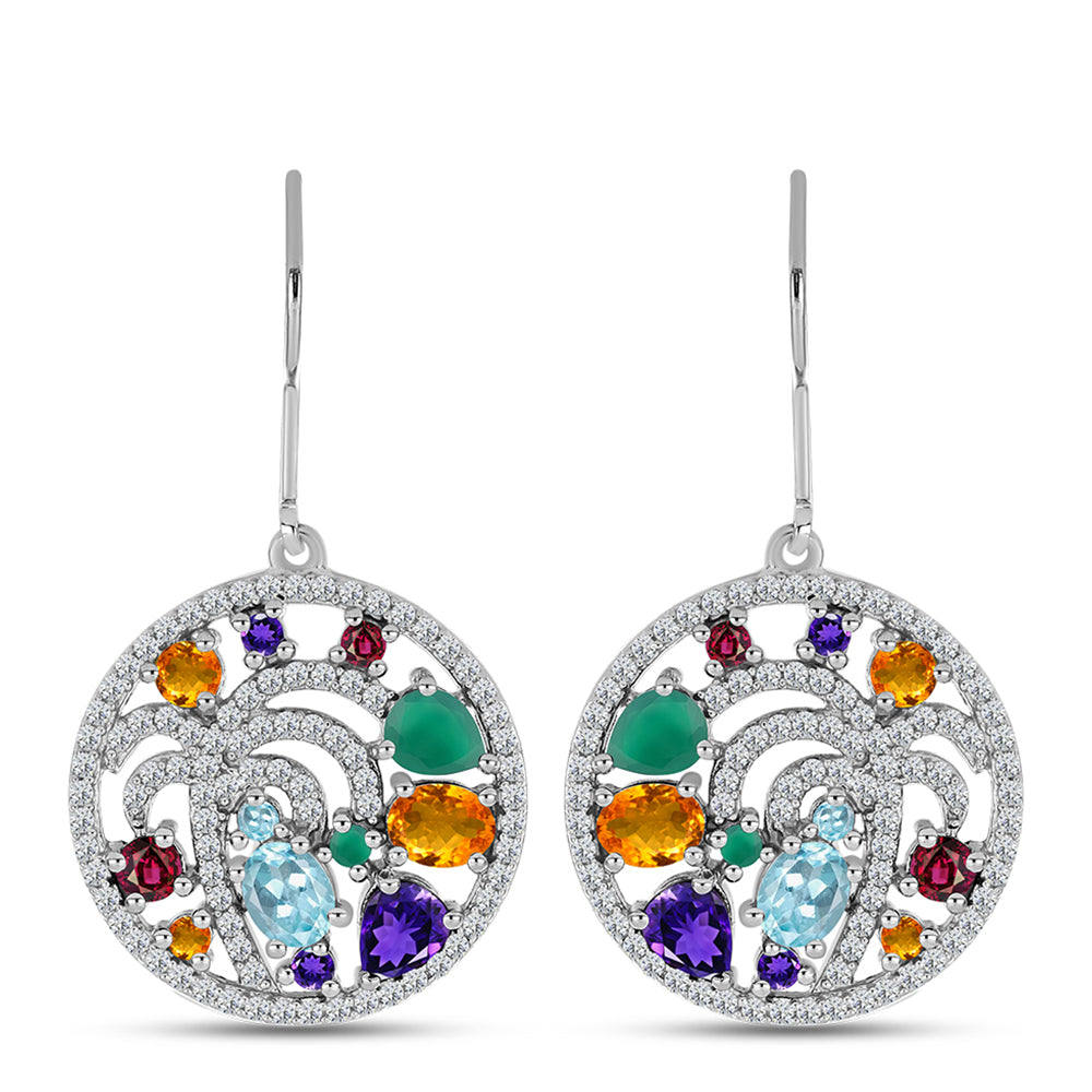 Silberohrringe mit marokkanischem Amethyst und grünem Achat