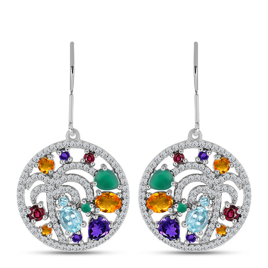 Silberohrringe mit marokkanischem Amethyst und grünem Achat