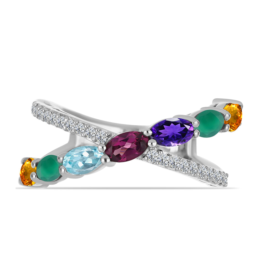 Silberring mit marokkanischem Amethyst und grünem Achat