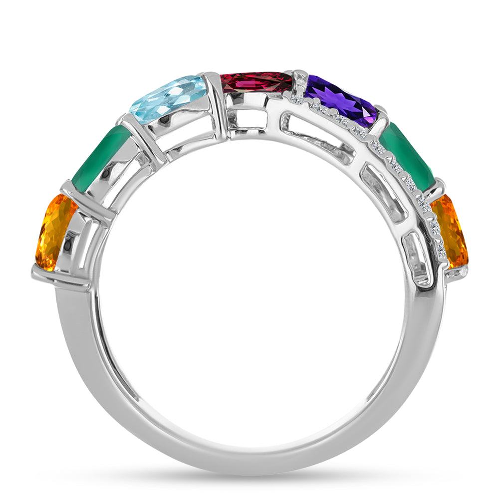 Silberring mit marokkanischem Amethyst und grünem Achat