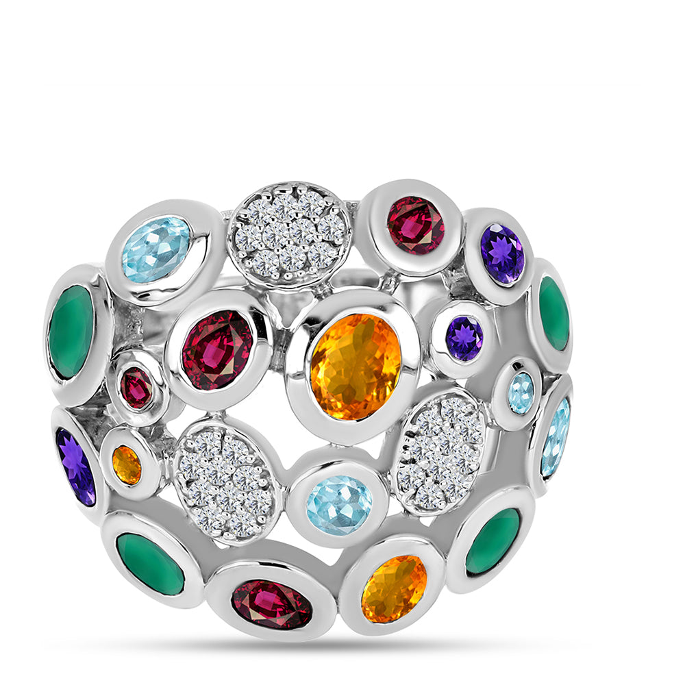 Silberring mit marokkanischem Amethyst und grünem Achat