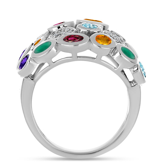 Silberring mit marokkanischem Amethyst und grünem Achat