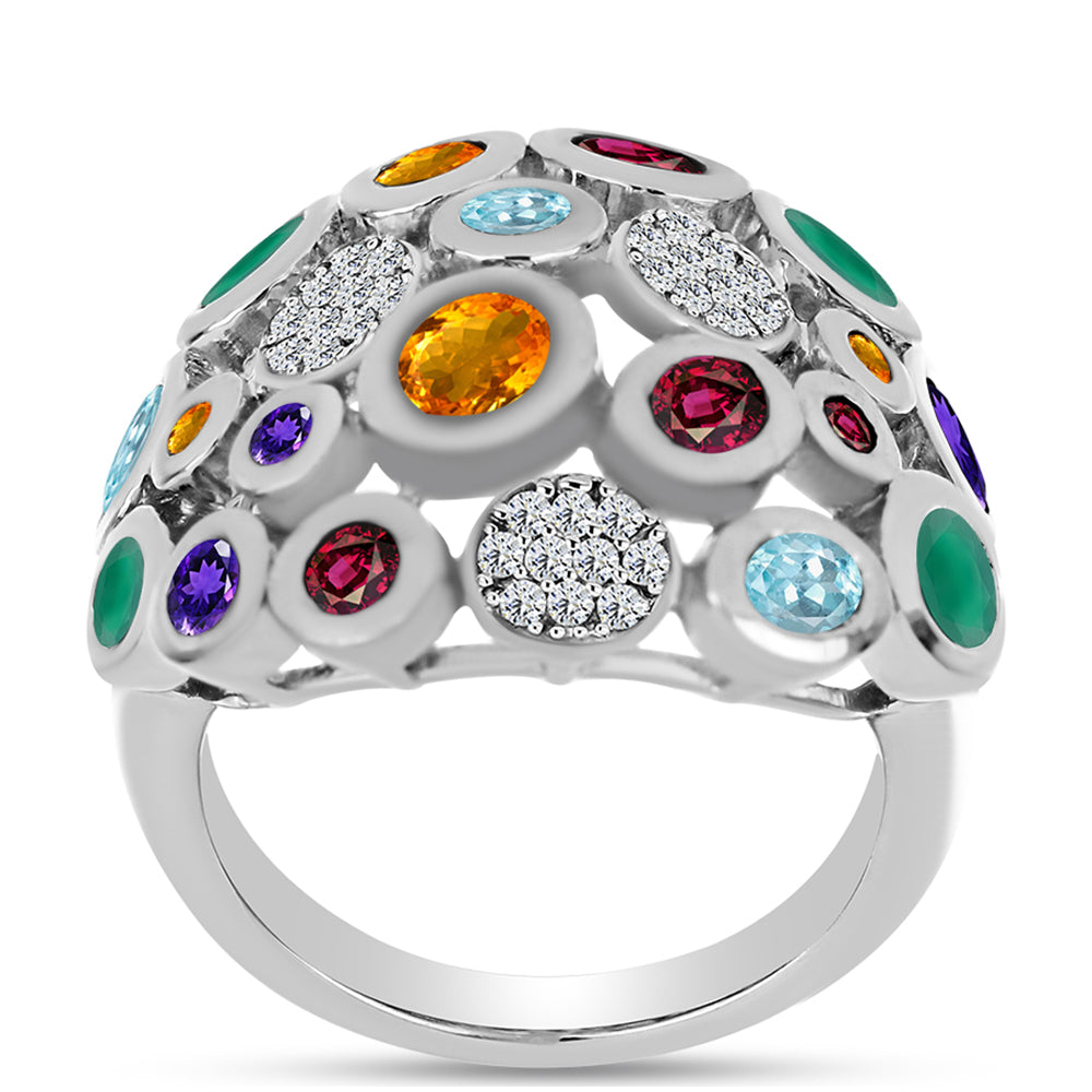 Silberring mit marokkanischem Amethyst und grünem Achat