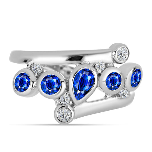 Silberring mit australischem blauem Saphir und weißem Topas