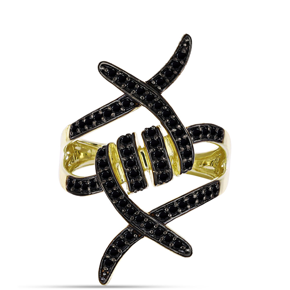 Goldplattierter Silberring mit schwarzem Spinell