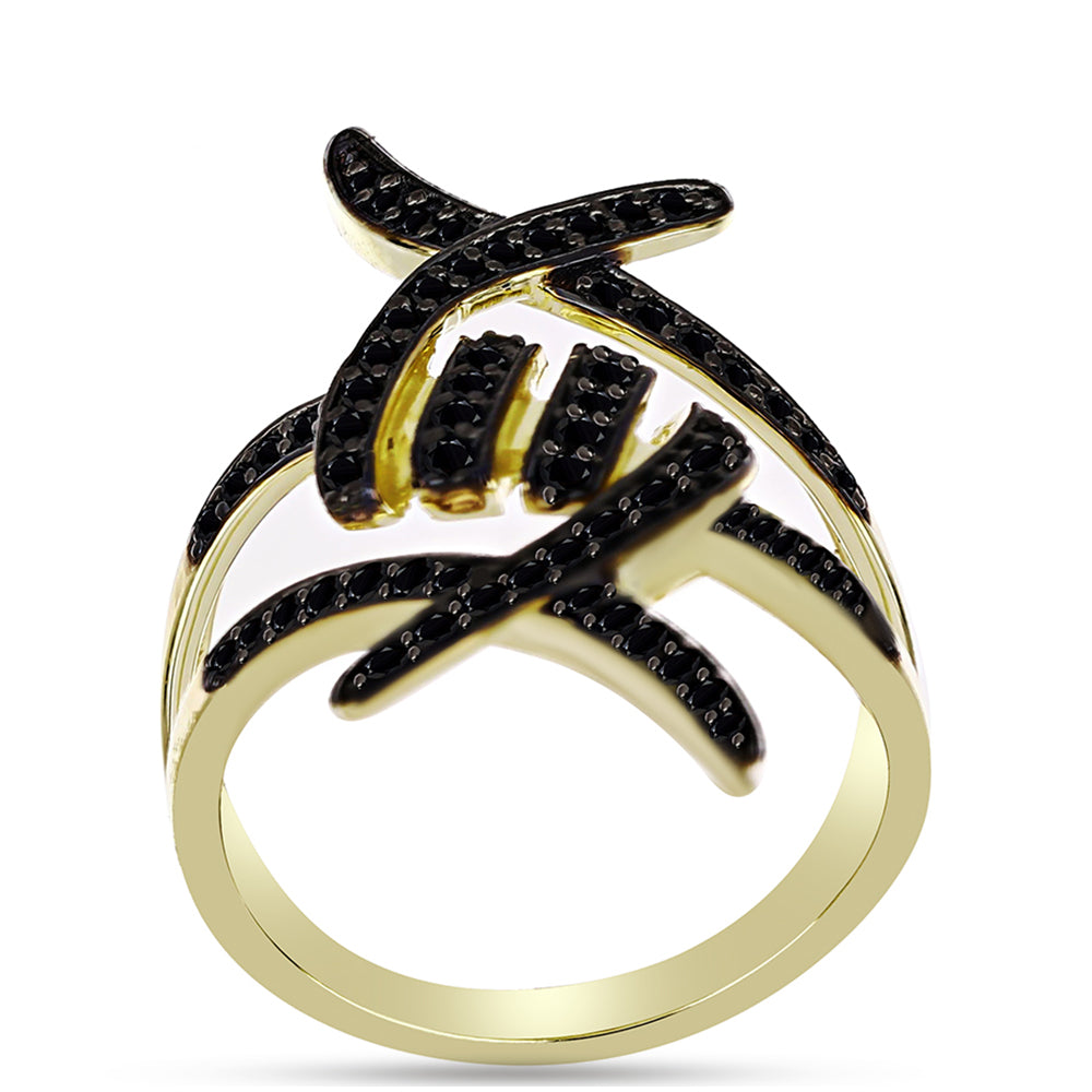 Goldplattierter Silberring mit schwarzem Spinell 3 