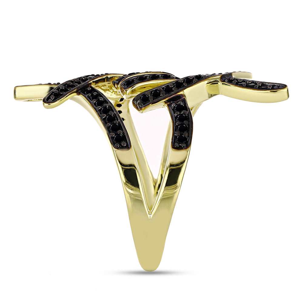 Goldplattierter Silberring mit schwarzem Spinell 4 