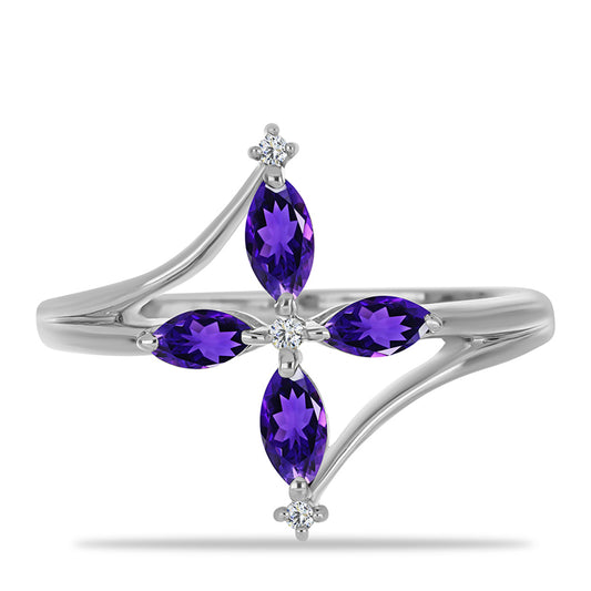 Silberring mit marokkanischem Amethyst und weißem Topas
