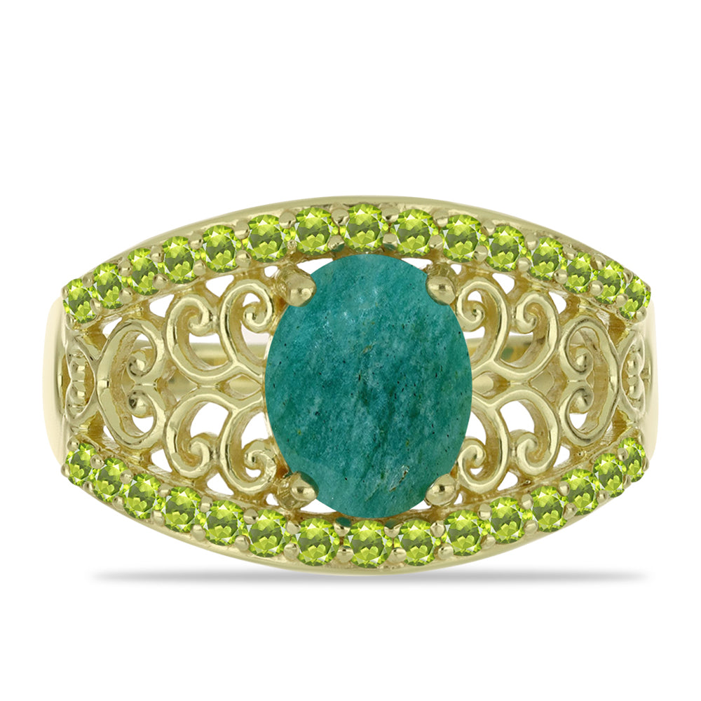 Goldplattierter Silberring mit Amazonit und Peridot aus Changbai