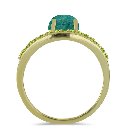 Goldplattierter Silberring mit Amazonit und Peridot aus Changbai