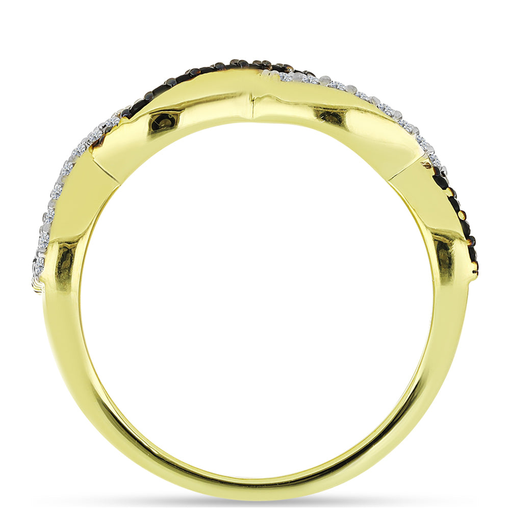 Goldplattierter Silberring mit schwarzem Spinell und weißem Topas 3 