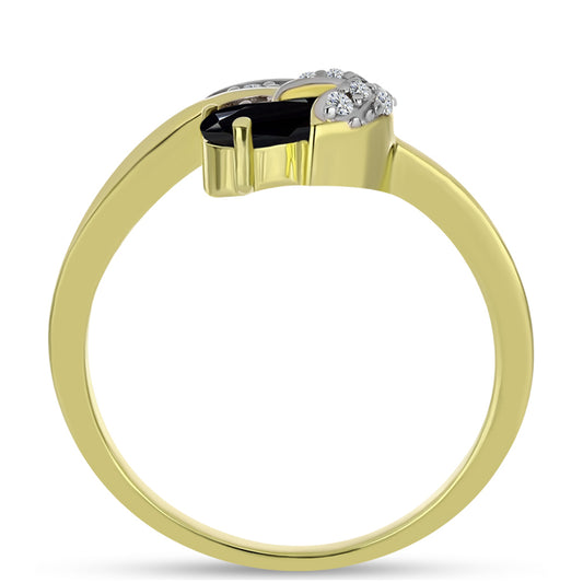 Goldplattierter Silberring mit schwarzem Spinell und weißem Topas
