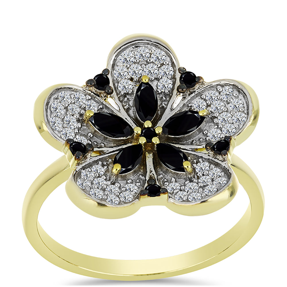 Goldplattierter Silberring mit schwarzem Spinell und weißem Topas 3 