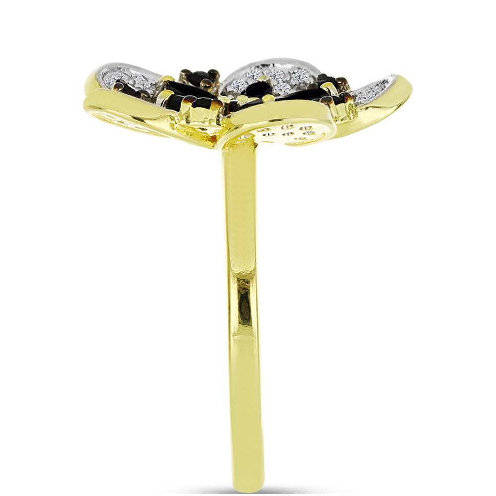 Goldplattierter Silberring mit schwarzem Spinell und weißem Topas 4 