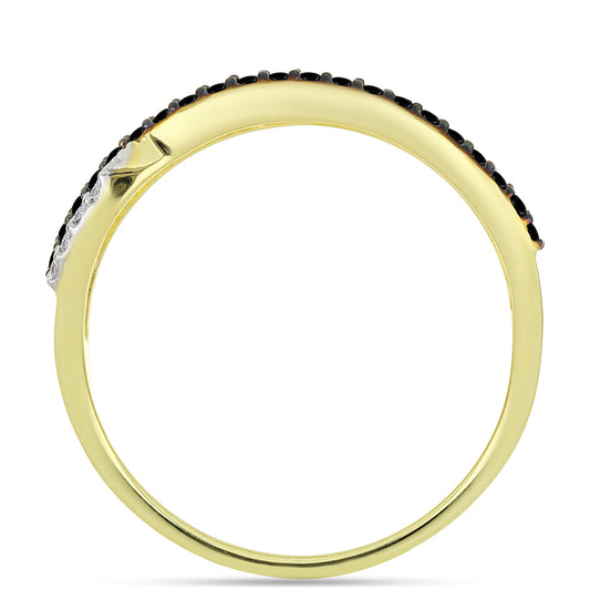 Goldplattierter Silberring mit schwarzem Spinell und weißem Topas