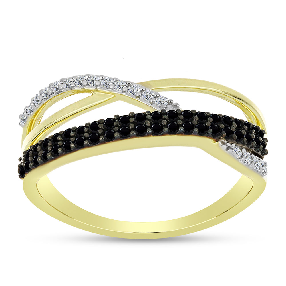 Goldplattierter Silberring mit schwarzem Spinell und weißem Topas 3 