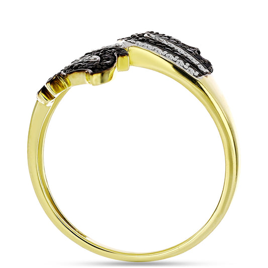 Goldplattierter Silberring mit schwarzem Spinell und weißem Topas