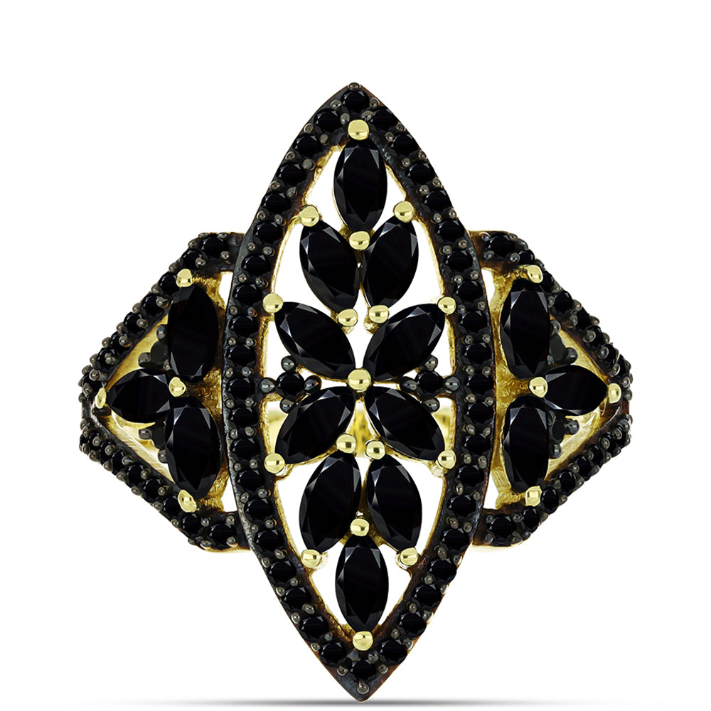 Goldplattierter Silberring mit schwarzem Spinell 1 