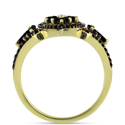 Goldplattierter Silberring mit schwarzem Spinell