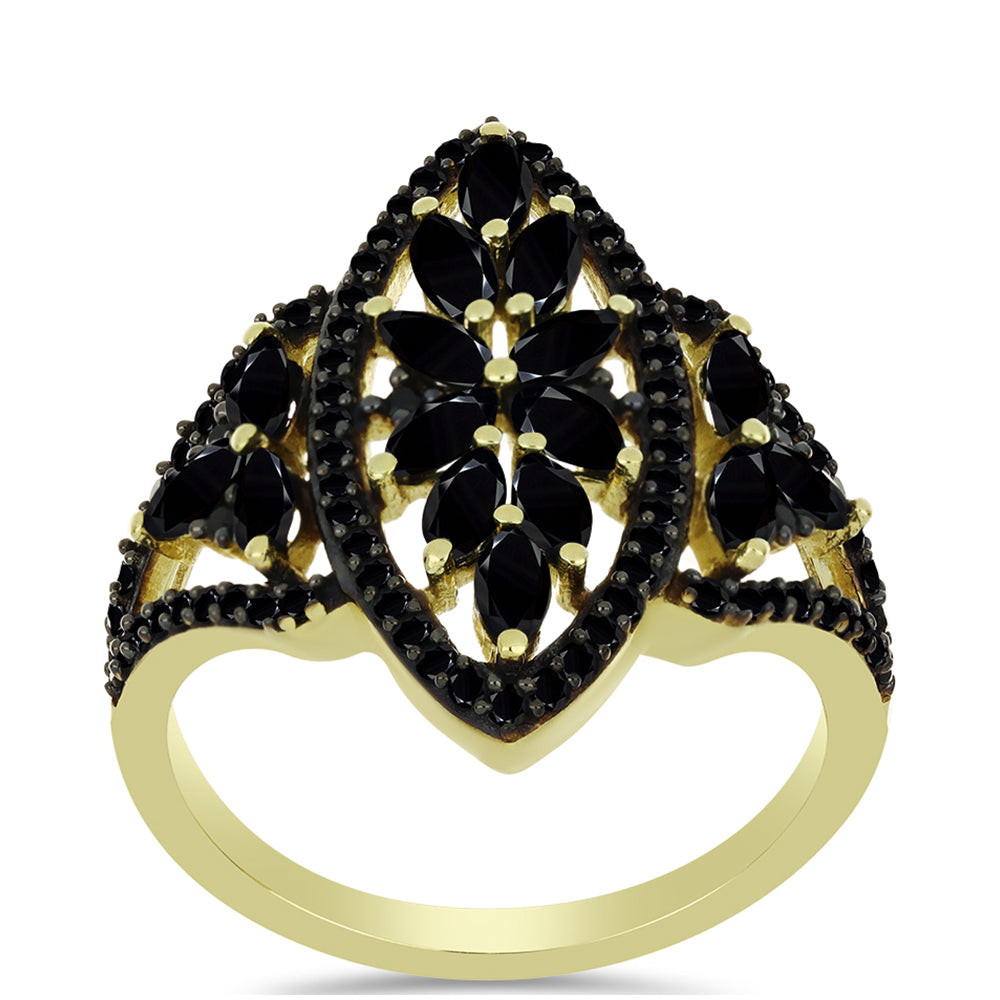 Goldplattierter Silberring mit schwarzem Spinell