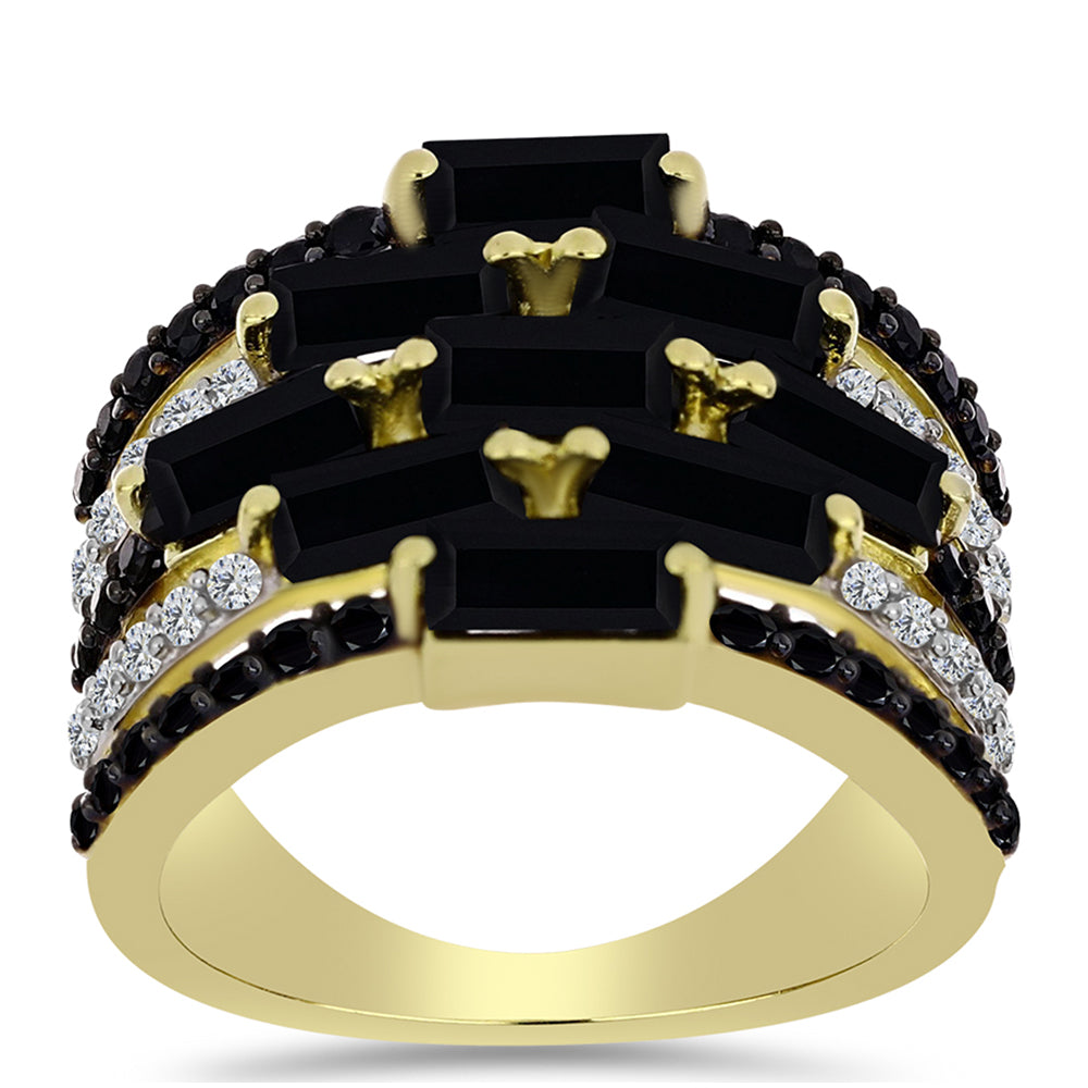 Goldplattierter Silberring mit schwarzem Spinell und weißem Topas 3 