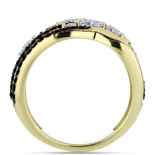 Goldplattierter Silberring mit schwarzem Spinell und weißem Topas