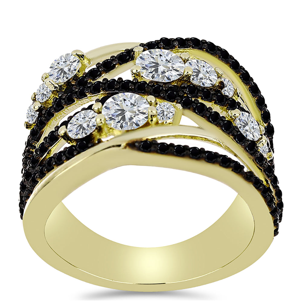 Goldplattierter Silberring mit schwarzem Spinell und weißem Topas 3 