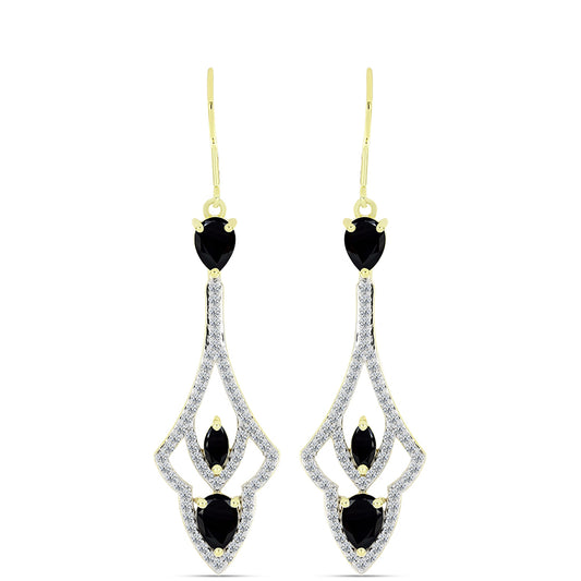 Goldplattierte Silberohrringe mit schwarzem Spinell und weißem Topas