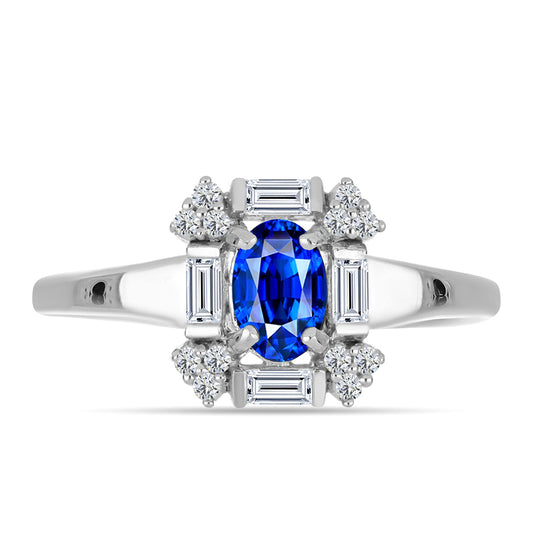 Silberring mit australischem blauem Saphir und weißem Zirkon