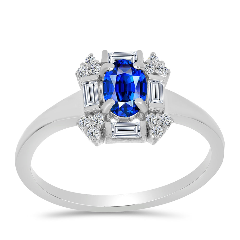 Silberring mit australischem blauem Saphir und weißem Zirkon 3 